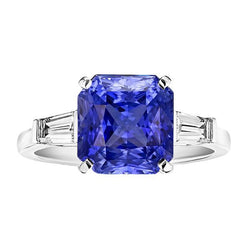 14K Gold 3 Stone Ring Radiant Sapphire & Baguette Diamonds 3.50 Carats