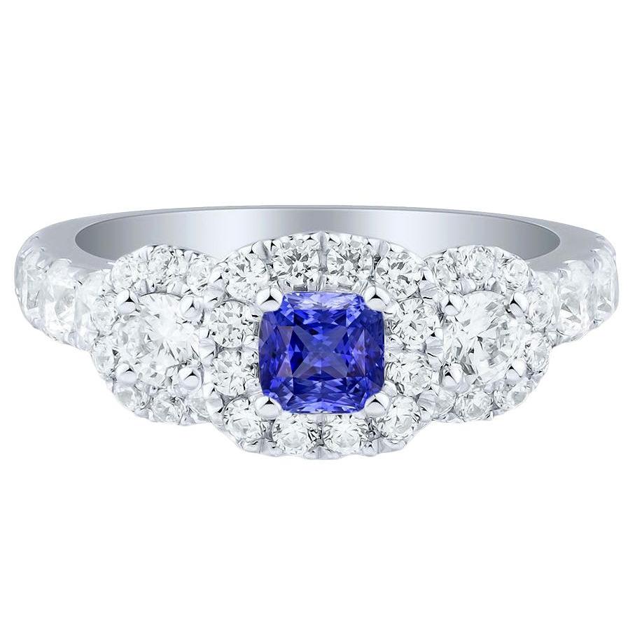 14K Gold Halo Anniversary Ring Radiant Sapphire 5 Carats Diamonds