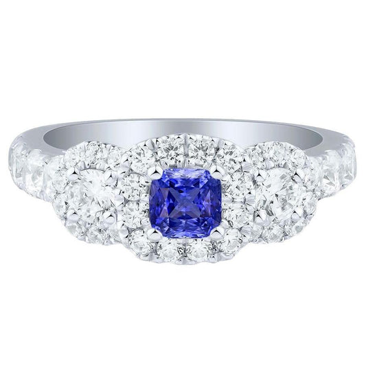 14K Gold Halo Anniversary Ring Radiant Sapphire 5 Carats Diamonds