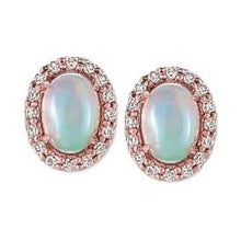 14K Rose Gold Prong Set Opal With Diamonds 8.32 Ct Studs Earrings
