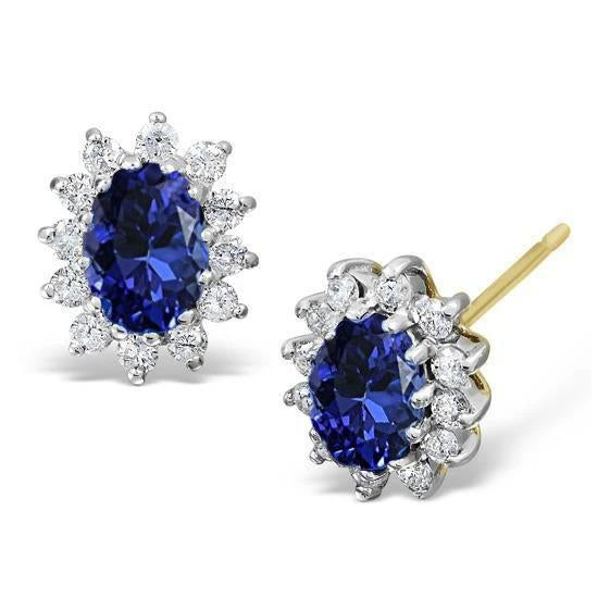 14K Two Tone Gold Tanzanite And Diamond 6.10 Carats Stud Earrings