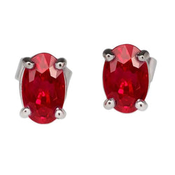 14K White Gold 10 Carats Red Ruby Lady Studs Earrings New