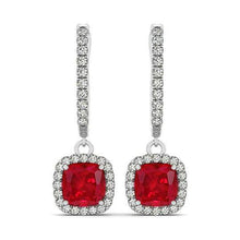 14K White Gold 6.60 Ct Ruby And Diamonds Dangle Earrings