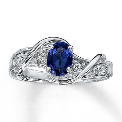 14K White Gold Ceylon Sapphire With Diamond Wedding Ring 1.25 Ct