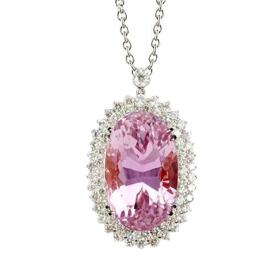 14K White Gold Gemstone Jewelry Pink Kunzite Women Pendant 36.50 Ct