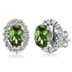 14K White Gold Lady Stud Earrings 10 Carats Tourmaline And Diamond