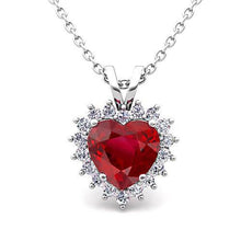 14K White Gold Pendant Necklace 5.50 Carats Red Ruby With Diamonds