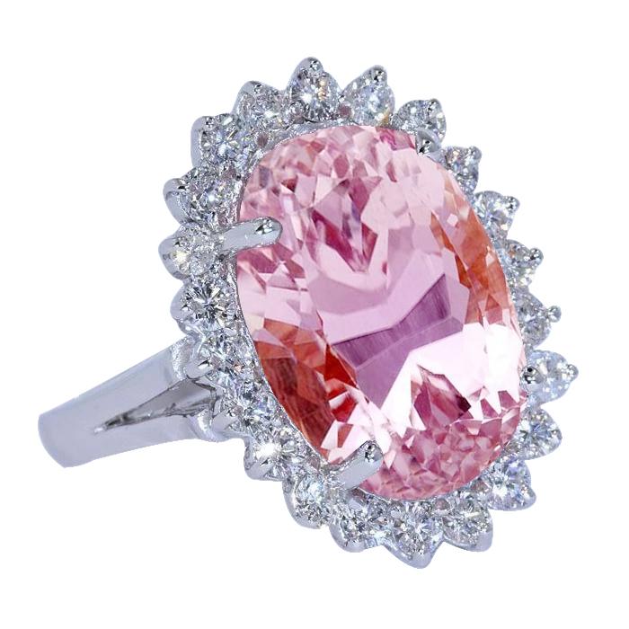 14K White Gold Pink Kunzite Diamond Wedding Ring 25.05 Ct. Gemstone
