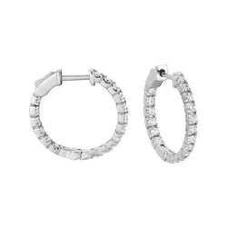 14K White Gold Prong Set Round Cut 3.60 Carats Diamonds Hoop Earrings