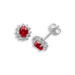 14K White Gold Ruby And Diamonds 4.80 Ct Lady Studs Earrings New