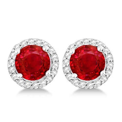 14K White Gold Ruby And White Diamonds 6.86 Carats Studs Earrings