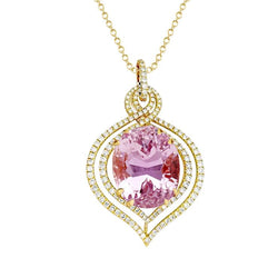 14K Yellow Gold Ladies Pink Kunzite Diamond Pendant 12.50 carats Gemstone Jewelry