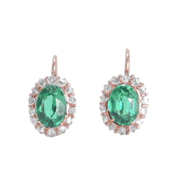 14.28 Carats Oval Green Tourmaline Diamond Earring 14K Rose Gold