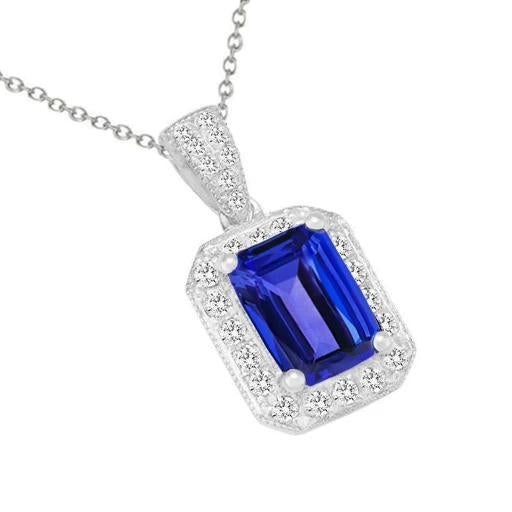 14.30 Ct Tanzanite & Diamonds Pendant Necklace With Chain 14K Gold