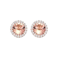 14.50 Carats Morganite & Natural Earth Mined Diamonds Stud Earrings Rose Gold 14K