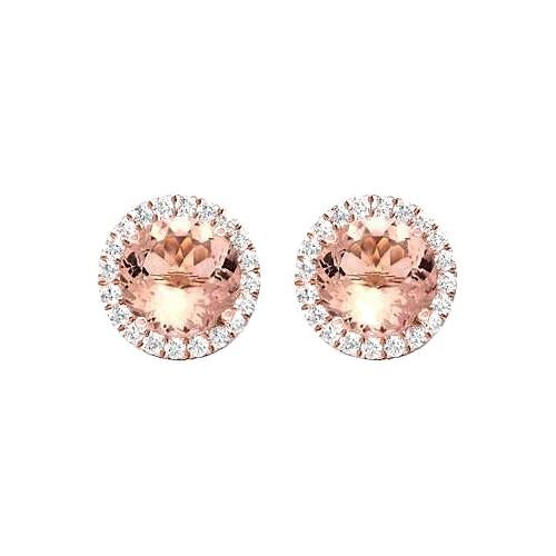 14.50 Carats Morganite & Diamonds Stud Earrings Rose Gold 14K