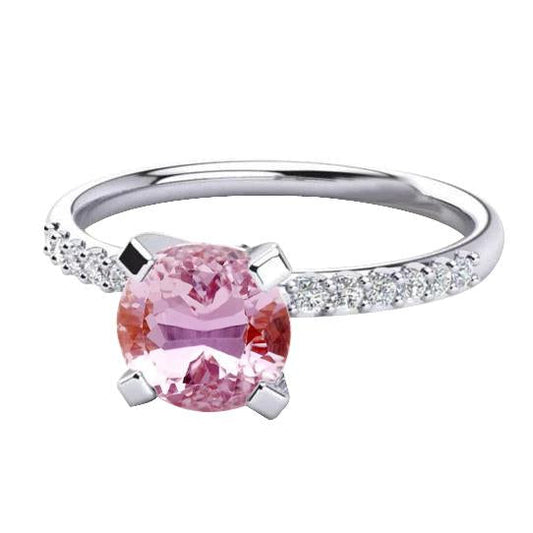 14.60 Ct Round Pink Kunzite And Diamonds Wedding Ring Gold White 14K