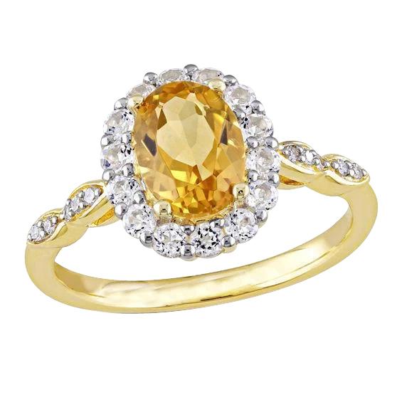 14.75 Carats Oval Cut Citrine And Diamonds Wedding Ring Yellow Gold