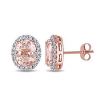 14.98 Ct Oval Morganite With Round Diamonds Studs Earrings Gold 14K