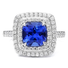 15 Ct Halo Cushion Tanzanite And Diamonds Ring White Gold 14K