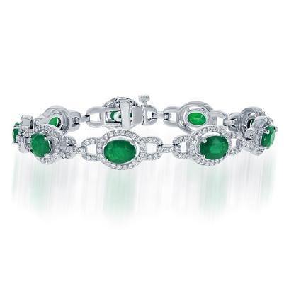 15 Ct Oval Cut Green Emerald With Diamonds Bracelet