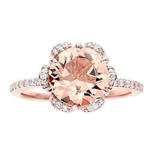 15.25 Carats Round Cut Morganite And Diamonds Ring Gold Rose 14K