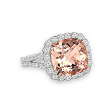 15.25 Ct Cushion Morganite With Round Diamonds Ring 14K White Gold