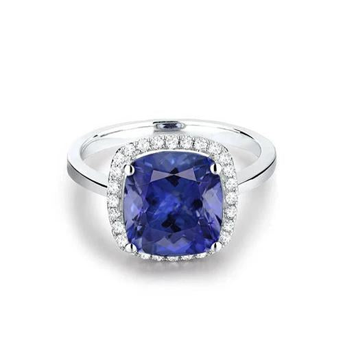 15.25 Ct Cushion Tanzanite With Diamonds Ring Gold 14K