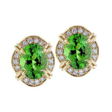15.28 Carats Oval Green Tourmaline Diamond Stud Earring 14K Yellow Gold