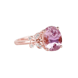 15.50 Carats Oval Cut Pink Kunzite With Natural Earth Mined Diamond Ring Rose Gold 14K