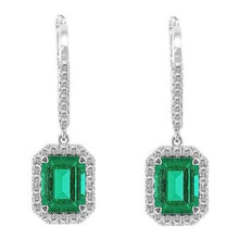 15.50 Ct. Emerald Shaped Green Emerald Diamond Dangle Earring Wg 14K