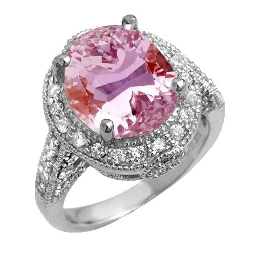 16 Ct Oval Cut Pink Kunzite And Diamond Wedding Ring Gold White 14K