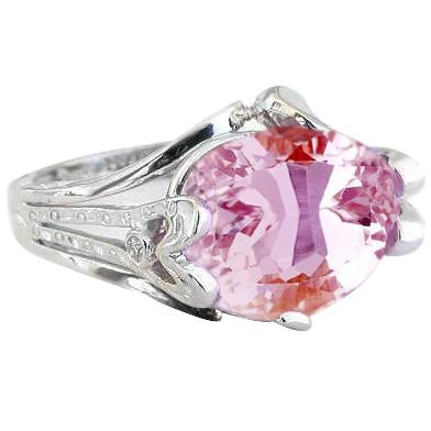 16.10 Carats Kunzite And Diamonds Fancy Ring Gold White 14K