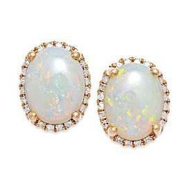 16.48 Ct Oval Shape Opal With Diamonds Studs Earrings Yellow Gold