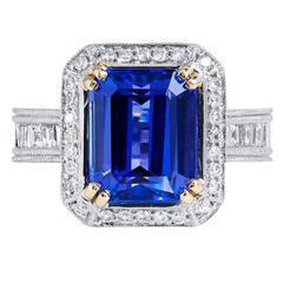 16.50 Ct Big Tanzanite And Small Diamonds Wedding Ring Gold 14K