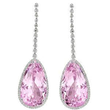16.60 Ct Kunzite With Diamonds Dangle Earrings New White Gold 14K