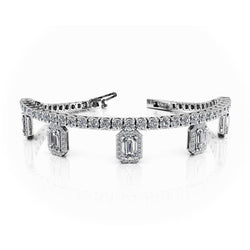 17 Carats Emerald & Round Natural Earth Mined Diamonds Charm Bracelet White Gold 14K