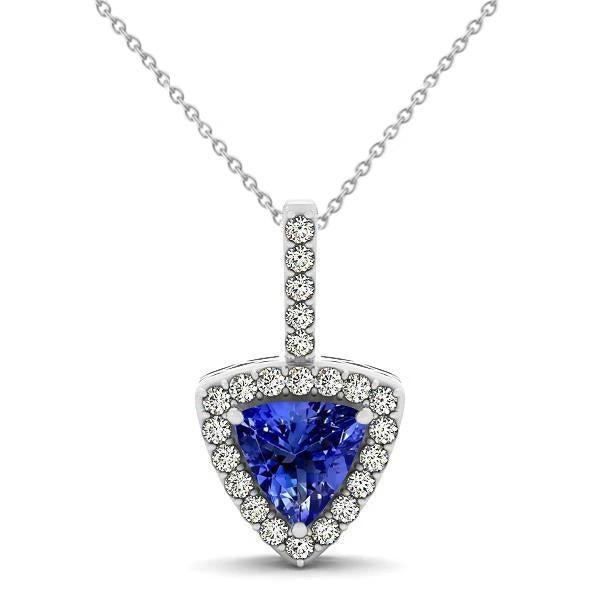17 Ct Blue Tanzanite And Diamonds Pendant Necklace White Gold 14K