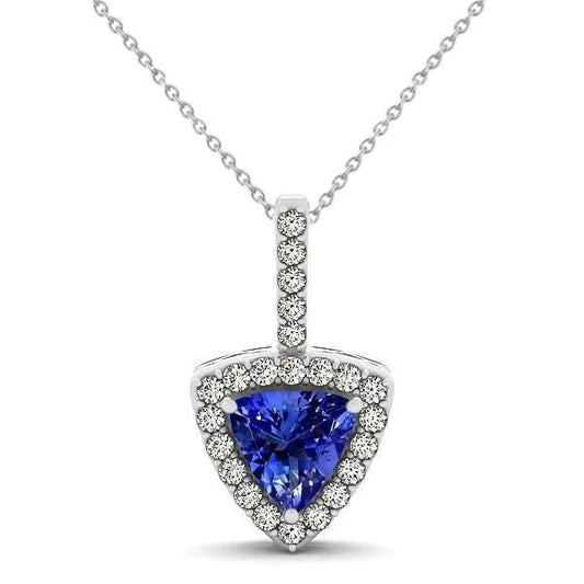 17 Ct Blue Tanzanite And Diamonds Pendant Necklace White Gold 14K