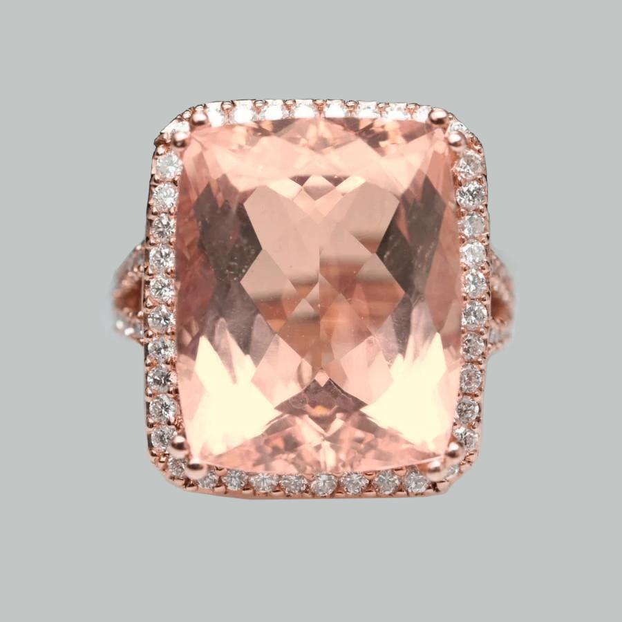 17 Ct Morganite And Diamonds Anniversary Ring Gold Rose 14K