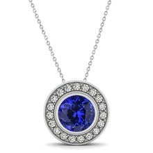 17.50 Ct Round Cut Tanzanite With Diamonds Pendant White Gold 14K