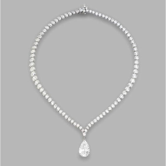 18 Carats Pear And Round Diamond Ladies Necklace White Gold