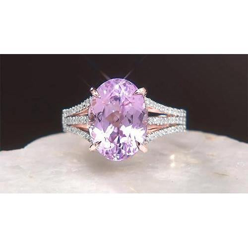 18 Ct Oval Cut Pink Kunzite And Round Diamond Ring White Jewelry
