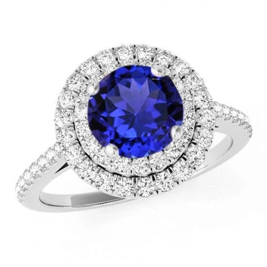 19 Ct Round Cut Tanzanite And Diamonds Wedding Ring 14K White Gold