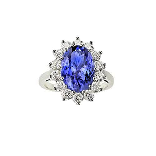 19.75 Ct Oval Tanzanite With Diamonds Ring Flower Style 14K Gold