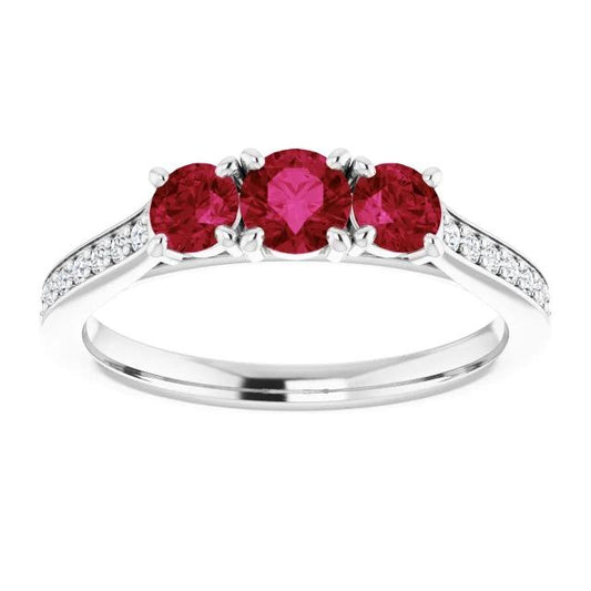 1.10 Carats Burma Ruby Diamond Accented Ring 14K White Gold New