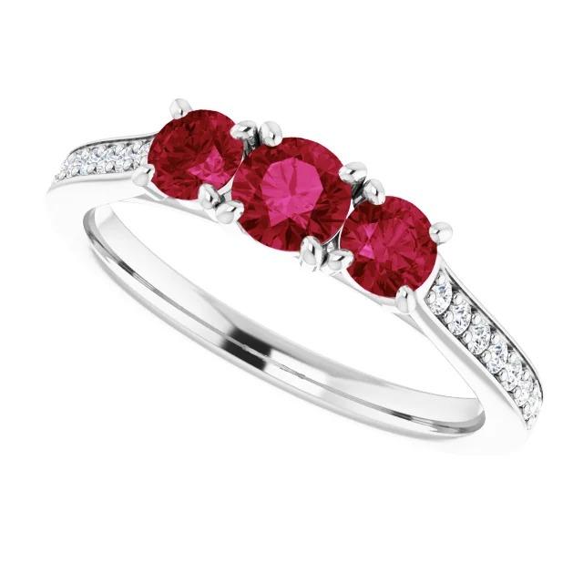 1.10 Carats Burma Ruby Diamond Accented Ring 14K White Gold New