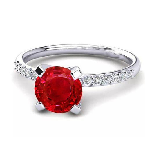 1.20 Carats Red Ruby And Diamond Ring White Gold 14K