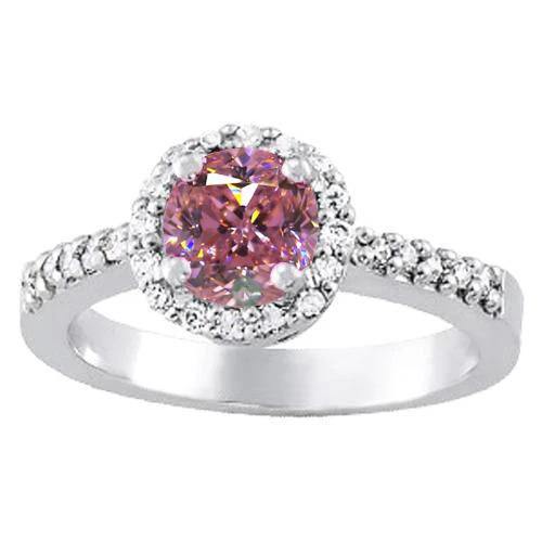 1.25 Carats Round Pink Sapphire Solitaire With Accent Engagement Ring