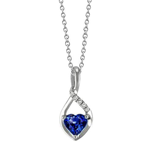 1.25 Ct Heart Ceylon Sapphire & Round Diamonds Pendant Necklace
